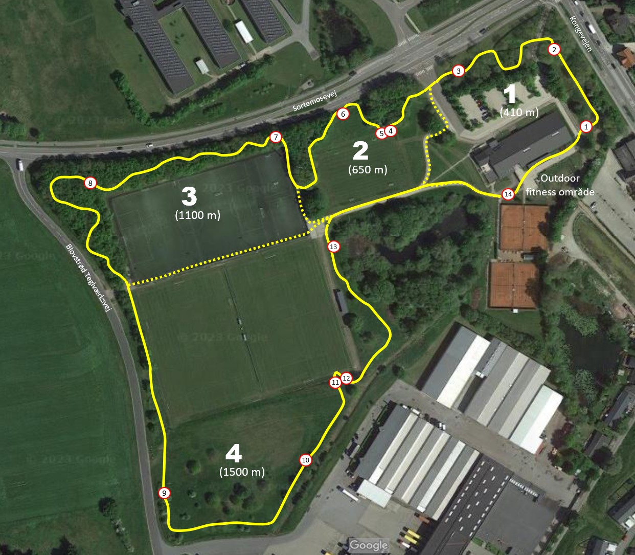 Kort der viser ruten af Blovstrød Fitness Track